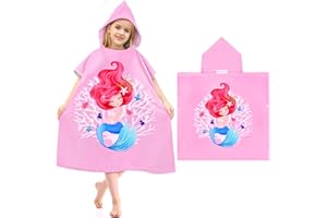 NEWIROVE Poncho Toalla Niño 4-10 Años, Toalla Infantil con Capucha Toalla Poncho Niño Súper Absorbente Toalla Playa Niña Poncho Toalla Niña Surf para Niñas Niños (70X150cm),Sirena Coral