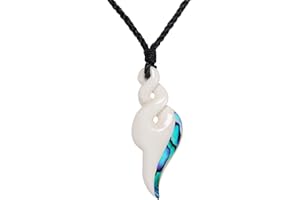 81stgeneration Collana con Ciondolo Unisex Osso Intagliato a Mano Paua Abalone Pikorua Doppio
