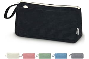 BOZIEE Estuche para lápices, de tela de pana para niñas, adolescentes, estuche escolar, para la escuela | oficina, Negro , Cordury