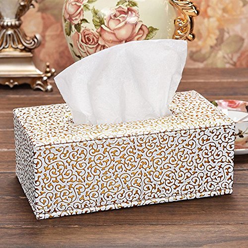 SOEKAVIA PU Leder Kleenex boxen Tissue Box Taschentücher boxen Kosmetikbox für Haus und Auto(Groß)-Gold - 6