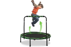 HOMCENT 36'' Foldable Fitness Trampoline with Adjustable Foam Handle and Safety Pad, Indoor/Outdoor for Toddler Boys & Girls, Max Load 154lbs