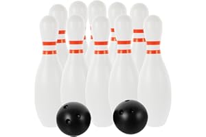 Garneck 12pcs Large Bowling for Indoor Outdoor Play Jumbo Ten Pin Bowling with White Pins and Random Color Balls Material for Childrens Educational Fun and Family Random Color