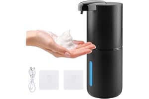 Foydream Dispenser Sapone Automatico, 380 ML Schiuma Dispenser Sapone Bagno con Sensore Ricarica USB Regolabile Livello 4 per Bagni e Cucine Hotel