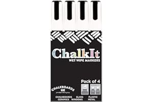 CHALKBOARDS UK Wet Wipe Liquid Chalk Pens, Chalkboard markers, Blackboard pens (White Pack of 4, 6mm), White 6mm (Pack of 4)