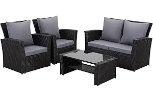 ‎MEXO MeXo Polyrattan Lounge Set - Gartenlounge für 3-4 Personen Gartenmöbel Set Frei kombinierbare Sitzgruppe aus Gartensofa, Sessel, Beistelltisch mit Kissen für Garten, Kleiner Balkon und Terrasse