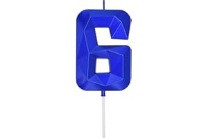 DERVENTA Large Birthday Candle Number 3D Blue 3.7 inch Party Celebration Anniversary Decoration Cake Topper 1 Piece (Number 6 Blue)