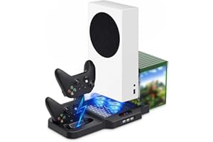 iFCOW Xbox Vertical Cooling Stand, Vertical Cooling Station for Xbox Series X/S Dual Controller Charging Station with Game Card Rack 3 USB Ports