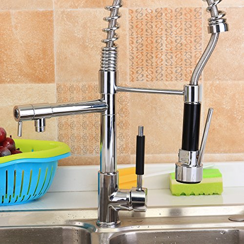 TAPCET Professionelle Spülle Mischbatterie Küchenarmatur Verchromtes Messing 360Grad Drehung Einzelner Halter Einzelner Loch Pull-out Spray+Strahl - 2