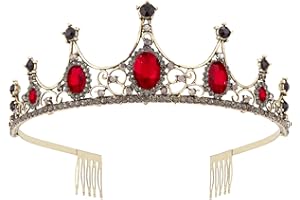 Vofler Gold Schwarz Tiara Krone mit Rubin - Barock Vintage Kristall Rot Strass Stirnband für Frauen Königin Dame Mädchen Braut Prinzessin Geburtstag Hochzeit Abschlussball Festzug Kostüm Party