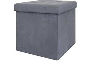 NAWA Home & Work Taburete Baúl Puff de Almacenaje Cubo con Tapa | Cofre y Caja Puff Cuadrado Elegante | 300 kg de Carga Estática | 40 L | 38x38x38 cm | Gris Marengo