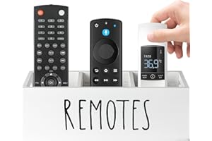 HAUYEST Remote Control Holder With 3 Compartments, TV Organizer for Table, Bedside Caddy Wooden Box for Nightstand, Media Storage Box for Living Room, Bed (White)