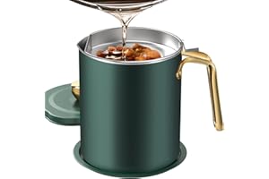 Chihee Oil Pot de graisse pour bidon de stockage en acier inoxydable avec bidon de 2 litres en Couvercle anti-poussière pour tamis à mailles fines Plaque antidérapante stockage d'huile de friture