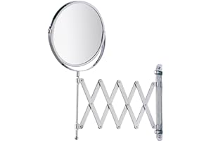 ‎WENKO Wenko 15165100 lustro kosmetyczne montowane na ścianie, ekskluzywny teleskop, powierzchnia lustra ø 17 cm, powiększenie 300%, stal metalowa, 19 x 38,5 x 50 cm, chrom