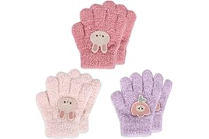 UZEXYO 3 Pairs Toddler Winter Gloves for Girls Boys Age 1-3 Years Warm Fleece Lined Knit Stretchy Cute Bunny Full Finger Gloves