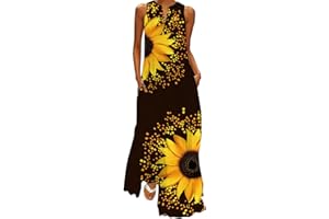 WINKEEY Vestito Lungo da Donna Stampa Floreale Farfalla Bohémien Etnico Vestito Taglia Maniche con Tasca Grossa Senza