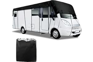 LPQKCCY Caravan Cover, Universal Fit 210D Oxford Cloth Waterproof Protective Roof Cover, Breathable Motorhome Top Covers Frost UV Protector Tarpaulin with Retractable Straps for Camper Travel (7.5M*3M)