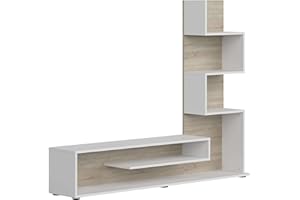 Miroytengo Modulo TV per soggiorno Snake stile nordico in colore rovere Sonoma e Nymphaea Alba con 4 ripiani 160x130x29 cm