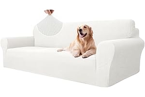 Ystyle Housse Canapé 4 Places avec Accoudoirs, Housse Canape Extensible, Protege Canape Universelle, Housses pour Meubles Protection pour Chiens et Chats, Moderne Housse Fauteuil, Blanc