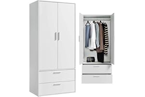 ‎MOKEBO mokebo Kleiderschrank 'Der Kleiderheld' (80x180x51 cm) mit 2 durchlaufenden Schubladen, Garderobenschrank, Flurschrank o. Schrank für Schlafzimmer oder Ankleidezimmer aus Holz in Weiß