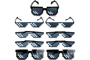 MEJOSER 9 Paires Lunettes de Soleil Pixel Thug Life Mosaïque Mode Photo Props Lunettes Jouet Unisexe pour Party Annivesaire Fête Noël Plage Pique-Nique Noir