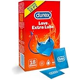 Durex Love Extra Lube Preservativi Extra Lubrificati, 18 Profilattici, Solo Online