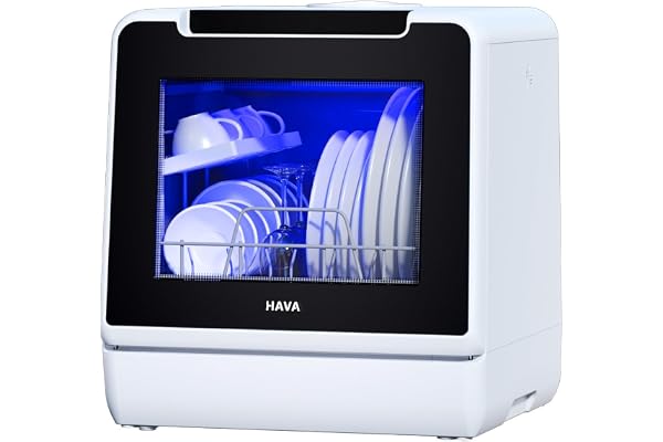 HAVA mini lave vaisselle, nouveau modèle amélioré 2024, 8 programmes de lavage, lave-vaisselle portable avec sécurité enfant et fonction de démarrage différé, réservoir d'eau de 5 L