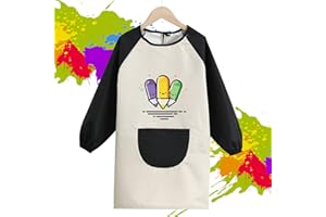 Richolyn Blouse Peinture Enfant Imperméable Peinture Enfant, Tablier Ecolier Manches Longues Enfant avec GranPoches pour L'école Activités, Peinture, Age 6-10 Ans (Pinceau Gris)