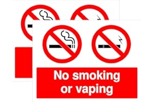 Rubigo Letreros autoadhesivos para no fumar ni vapear, para restaurantes, tiendas y zonas públicas, 20 x 15 cm (paquete de 2)