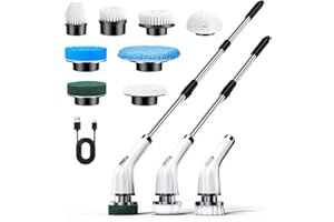 FUNOBO Electric Spin Scrubber with 9 Brush Heads & Extendable Handle, Cordless Bathroom Cleaning Brush, 2-Speed Power Scrubber, IPX7 Waterproof Shower Scrubber for Tile, Tub, Floor & Kitchen