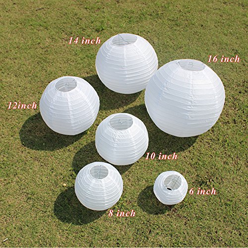 ilauke 12er weiße Papier Laterne Lampenschirm Lampion Ø 15cm 6″ in Kugel-Form Ballform für Hochtzeit Kirche Garten Party Dekoration (Ø 15cm 6″) - 4