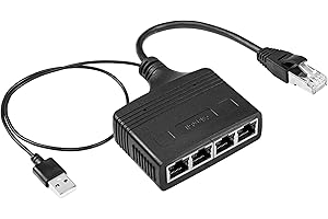 SinLoon Adaptateur répartiteur réseau Gigabit RJ45, répartiteur Ethernet 1 à 4 répartiteur réseau LAN Haute Vitesse 1000 Mbps, 4 appareils partagent Internet en même Temps (1 to 4 Male Gigabit)