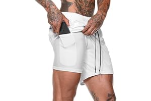 KFNIRE Szorty do biegania męskie szorty sportowe 2 w 1 szorty sportowe z siatkową wkładką kieszenie na zamek błyskawiczny, oddychający sznurek męskie aktywne treningowe szorty na siłownię lekkie szybkoschnące męskie szorty treningowe