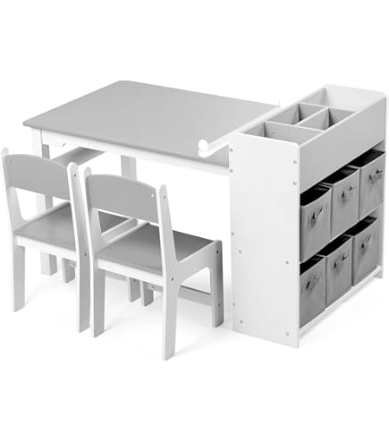 Vierkante kindertafel 2 stoelen, dennenhouten poten, wit