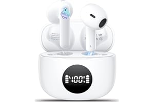 GODYSE Cuffie Bluetooth,Auricolari Bluetooth 5.3 con 4 Mic Cuffie Wireless Bluetooth ENC Cancellazione Rumore HiFi Stereo 40H LED Display IPX6 Impermeabili Touch Control CuffieWireless per Android iOS Bianco