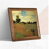 Pinecone Claude Monet Gelincikler Taş Duvar Tablosu - Ahşap &Ccedil;er&ccedil;eveli Taş Tablo - 25x25 cm - Dekoratif Duvar Sanatı - Modern 
