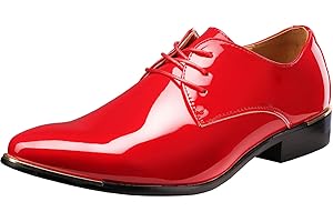 wealsex Derby Cuir Vernis Chaussure de Ville à Lacets Homme Bout Pointu Chaussure Affaire Bureau Costume Mariage Grande Taille 45 46 47 48