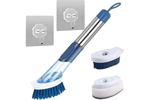 Svitzoot Geschirrbürste 3 in 1 Multifunktionale Reinigungsbürste Spülbürste mit Spülmittel Auswechselbar Spülbürsten Set Seifenspenderbürste für Topf Spüle Pfanne (Blau)