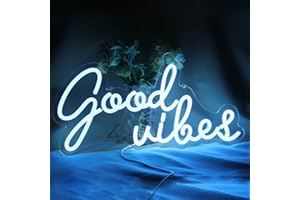 DAKABUKA Good Vibes Lampe de nuit LED néon pour décoration murale Bleu 5 V Alimentée par USB avec interrupteur à intensité variable pour chambre à coucher, fête, hôtel, décoration récréative (40.6x19.1 cm)