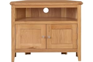 Hallowood Furniture Hereford TV Stand Cabinet in Light Oak, 2-Door Corner TV Unit with Shelf, Media Table for TV Units in Living Room & Bedroom, Wooden TV Stand for Small Spaces