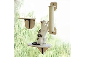 MEWOOFUN Hamaca de ventana para gatos con escalones de escalada y poste rascador de madera para gatos de interior (juego de 3 piezas)