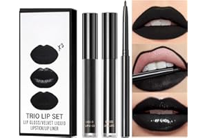 KATSLYN 3-in-1 Black Matte Lip Liner and Lipstick Set - Non-Sticky, Long Lasting, Waterproof, Moisturizing Liquid Lipstick for Daily Makeup and Holiday