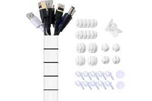 Garrulo Cache Cable, Gaine Cable pour TV/Informatique, Range Câble avec 10* Supports de Câble en Silicone+10* Serre-Câbles+2* Bande Autocollante 1M+1* Clip Guide-Fil, Blanc Φ 22mm