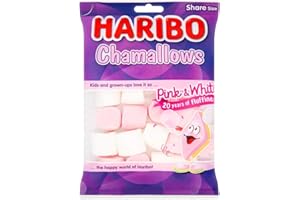 Haribo Pink and White Marshmallows 1.7kg Chamallows Bulk Sweets, 140g pack of 12