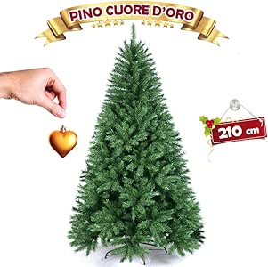 Albero Di Natale Jpeg.Bakaji Albero Di Natale Pino Cuore D Oro Ecologico E Ignifugo Con Base A Croce In Ferro Pieghevole Super Folto Rami Innesto Ad Uncino Colore Verde 210 Cm Amazon It Casa E Cucina