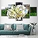 Produktbild Design PT Poster Modulare Leinwand Bilder Kunst HD Gedruckt 5 Stück Weiße Blumen und Grüne Blätter Gemälde Dekoration Home Wohnzimmer Wand, 40x60 40x80 40x100 cm, Rahmen