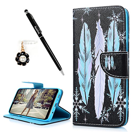 Badalink Case für Samsung Galaxy +S8 (S8 Plus) PU Leder (TPU innere Schicht) Tasche Flipcase Gemalt Bunte Muster Design Schutzhülle mit Kreditkarteninhaber Kippständer Magnet-Schloss Handyhülle +Mehrfunktional Feder und Schneeflocken