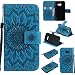 Produktbild Hozor PU Leder Hülle für Samsung Galaxy A3 2017 / A320 4.7 zoll Embossing Prägung Blumen Muster Ledertasche Weiche TPU Soft Rückseite Abdeckung Handytasche Bumper Schutzhülle Brieftasche Flip Case Wallet Cover Bookstyle Handyhülle Tasche Anti-Scratch Shell Folio Klapphülle mit Standfunktion Magnetverschluss und Kredit Kartenfächer - Light Blue