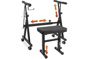 STRICH Piano Keyboard Stand Stool Set, Portable Heavy Duty Stand for 54-88 Key Electric Digital Pianos & Adjustable Piano Bench, Chair, Black, SKT-02 & SPB-M50