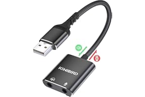 KiWiBiRD Adapter audio USB na 3,5 mm, zewnętrzna karta dźwiękowa, adapter USB na słuchawki, zestaw słuchawkowy i mikrofon, konwerter mikrofonu, kompatybilny z PS5, PS4, MacBook Air Pro, Raspberry Pi,