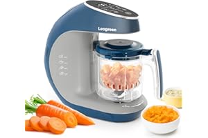 Leogreen - Robot Cocina Bebe, Robot Alimentos 7 EN 1 Multifunción, Vaporera y Licuadora de Puré, Esterilizador y Calentador de Biberones, Recalentar, Descongela, Limpieza Automática, sin BPA, LED